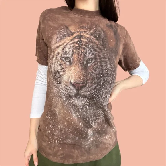 Wild Tiger Graphic Brown Tie Dye Women's Tee - Picture 1 of 9